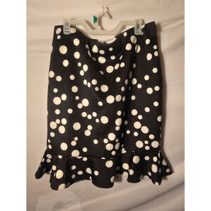 NYCC Womens Career Skirt Black White Polka‎ Dot Size XL Stretch Ruffle Knee